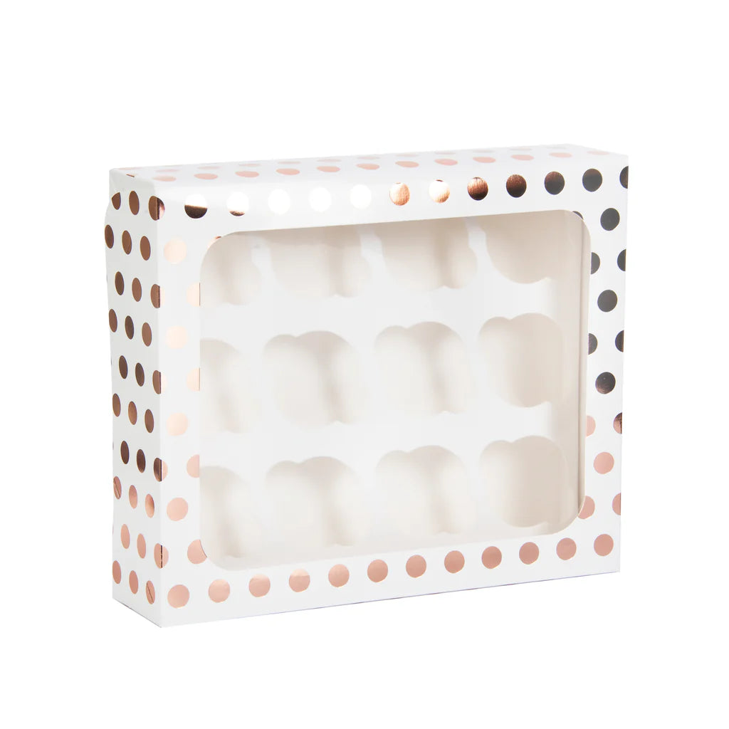 Muffinseske med plass til 12 cupcakes -Rosegull polka dot- pk/1