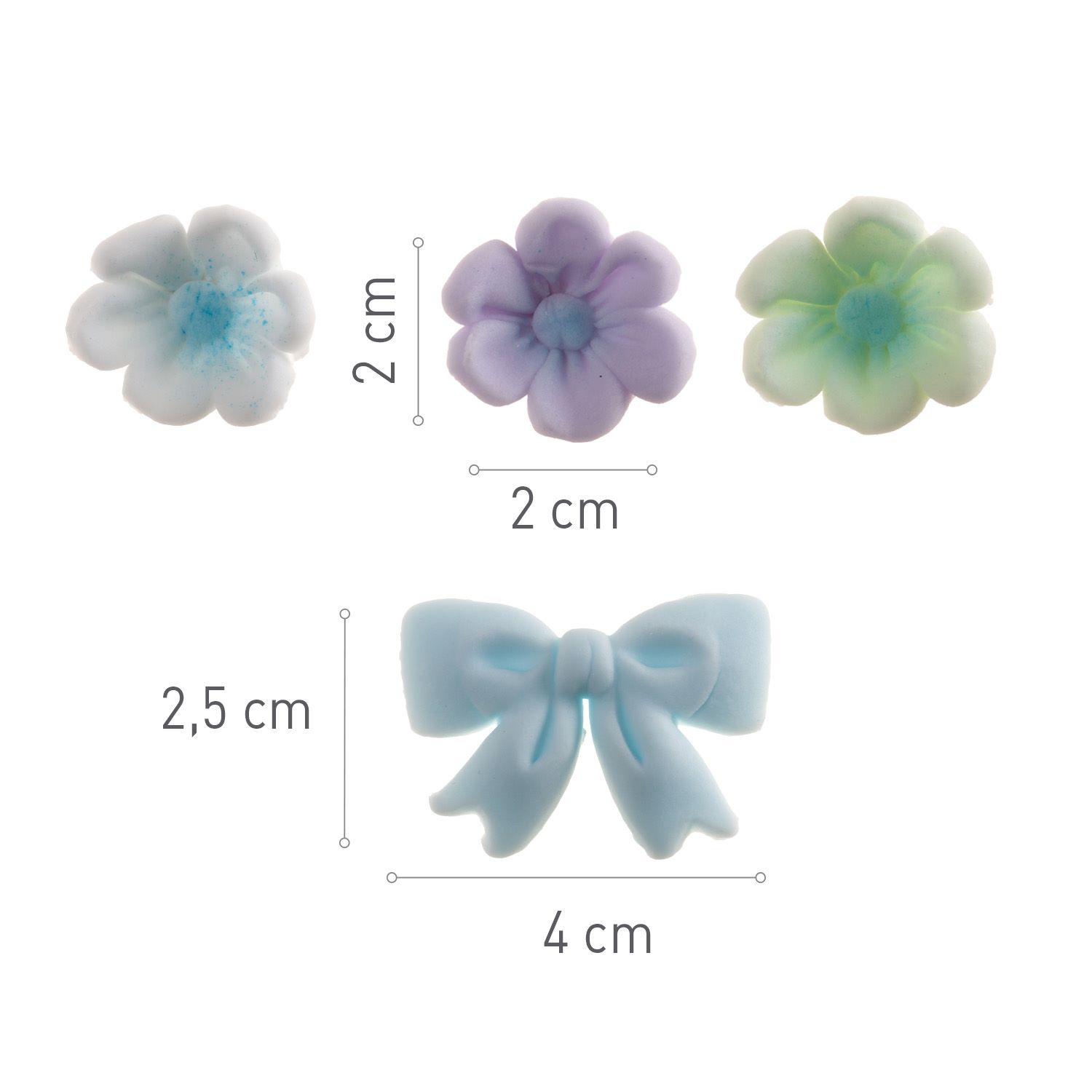 Spiselig kakepynt - Sløyfe og blomster - Blå, pk/10