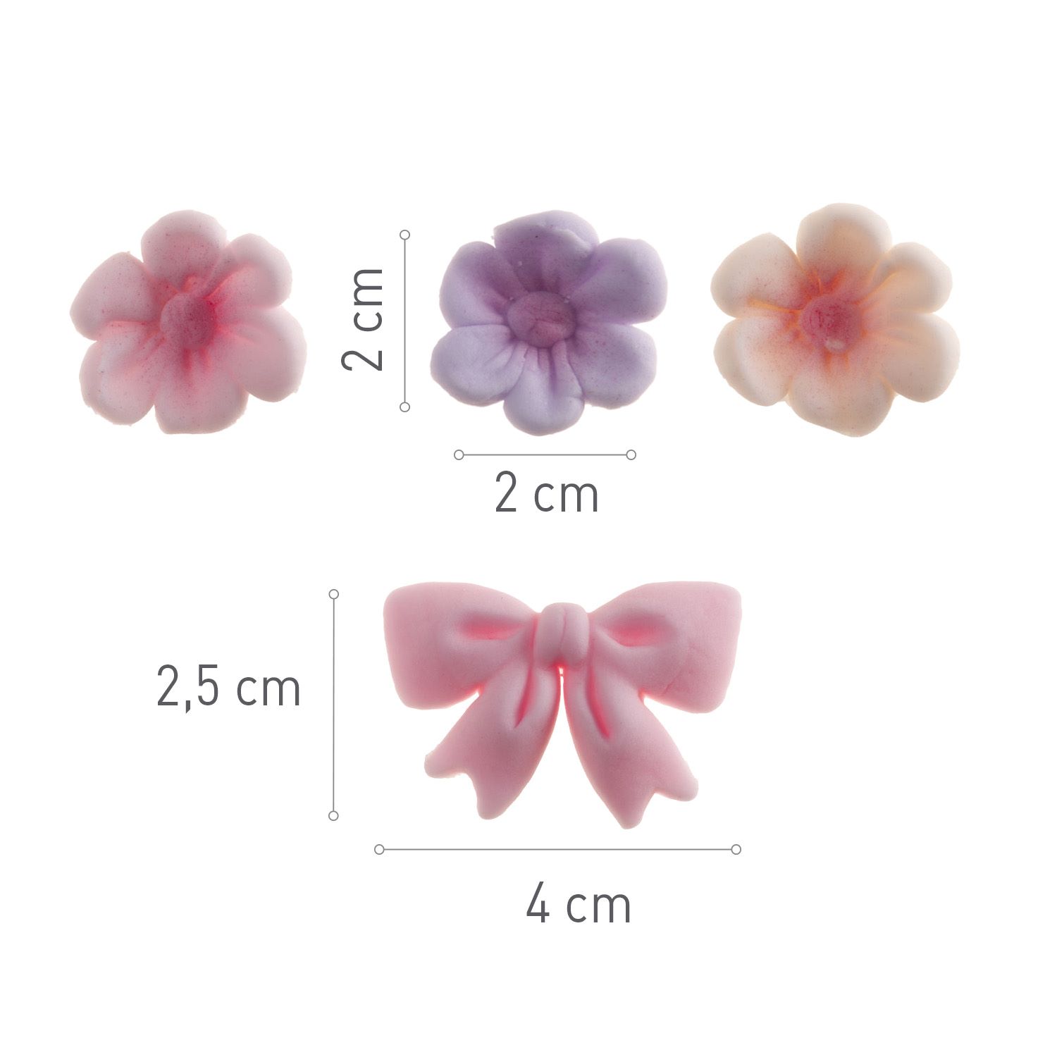 Spiselig kakepynt – Sløyfe og blomster – Rosa, pk/10