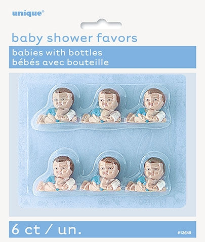 Baby med tåteflaske og blå bleie. 6stk