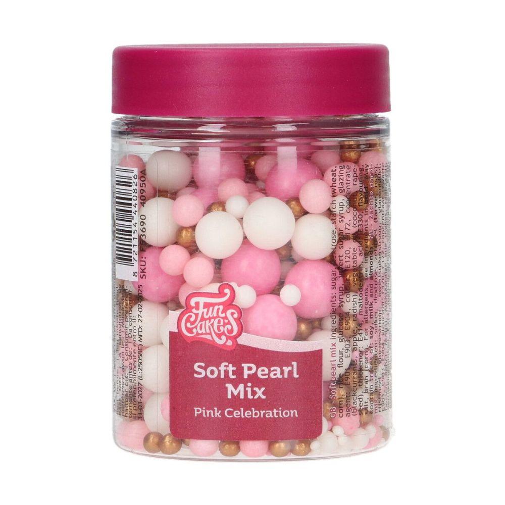 FunCakes Soft Pearls Mix Pink Celebration – myke rosa og hvite sukkerperler i boks, 80 g
