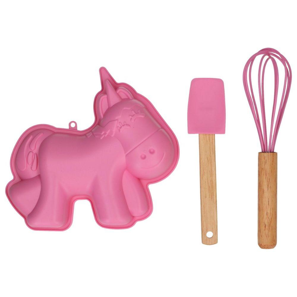 Wilton bakekit med enhjørningform, visp og slikkepott i rosa