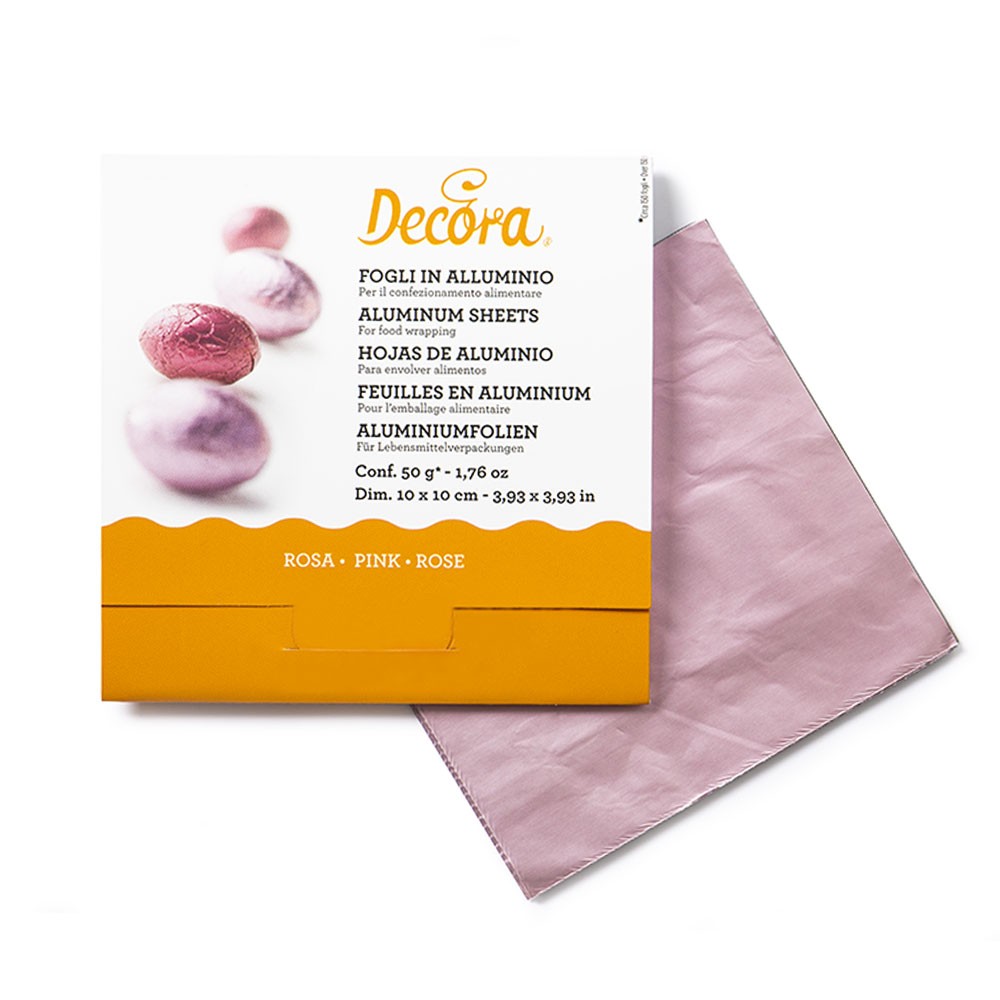 Decora Innpakningsark i aluminium -Rosa- 10x10cm, pk/150