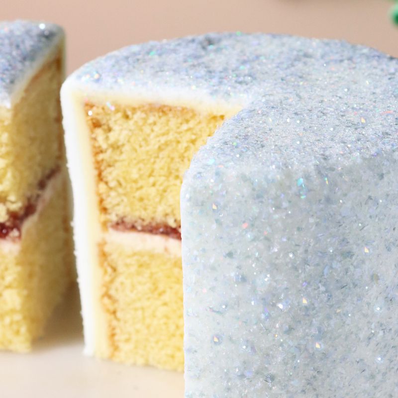 Glitterflak, spiselig, lyseblå