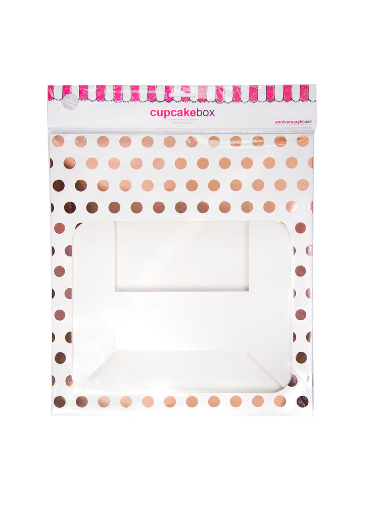 Muffinseske med plass til 12 cupcakes -Rosegull polka dot- pk/1