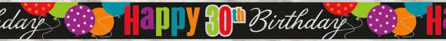Bursdagsbanner -30- svart og farger. ca 3,6m