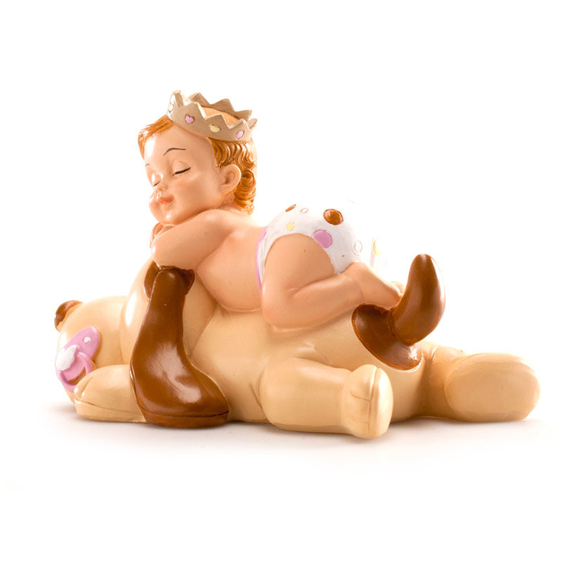 Kaketopp baby -Sovende jente på hund- 10x7cm