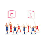 Kaketopper Basketball, spillere og mål til basketballkake, 10 deler  Med disse flotte kaketoppene lager du enkelt en tøff basketballkake. Produktet inneholder fire basketballspillere i rød skjorte og fire i blå skjorte, i tillegg til to stativ med basketballkurv. 
 Inneholder 8 basketballspillere (hvor en har en basketball) og 2 basketballmål. 
 Høyde på spillerne er ca 5,5cm og høyden på målene e