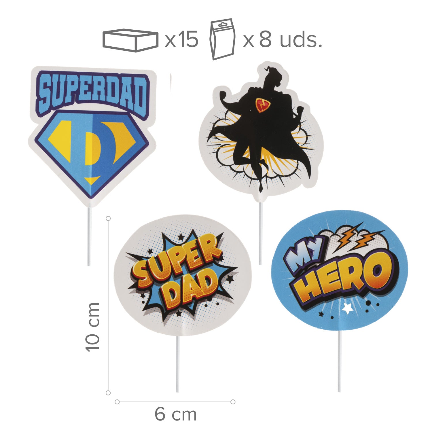 Kaketopper i papir -Superdad- pk/8
