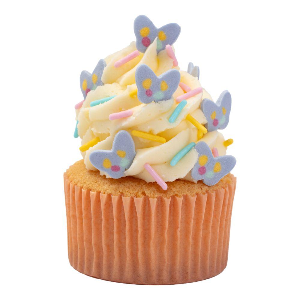 Cupcakes dekorert med PME pastell sommerfugl kakestrøssel