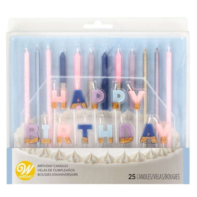 Wilton kakelys -Happy Birthday- Pastell/gull, Sett/25