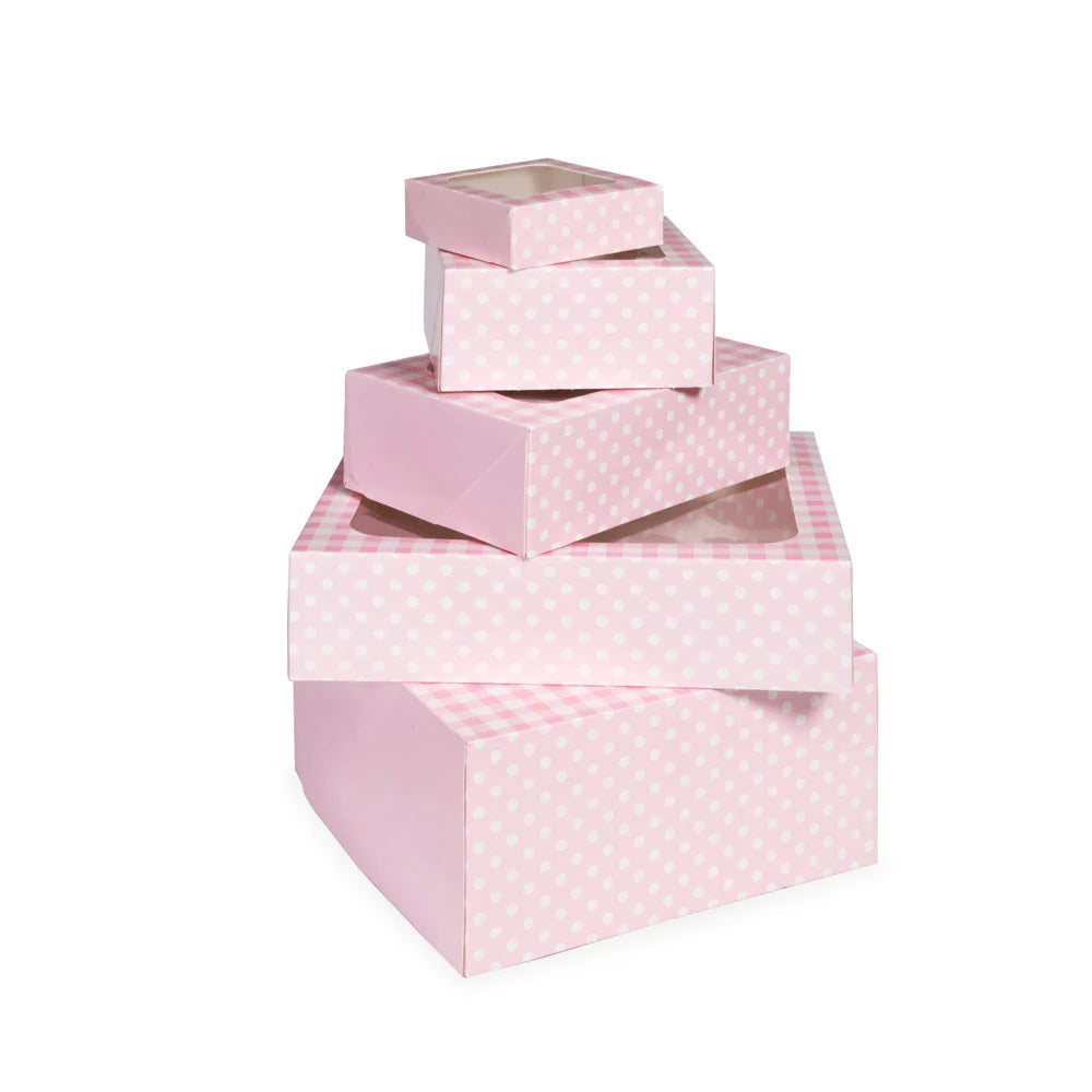 Små firkantede gaveesker - Rosa gingham - pk/3