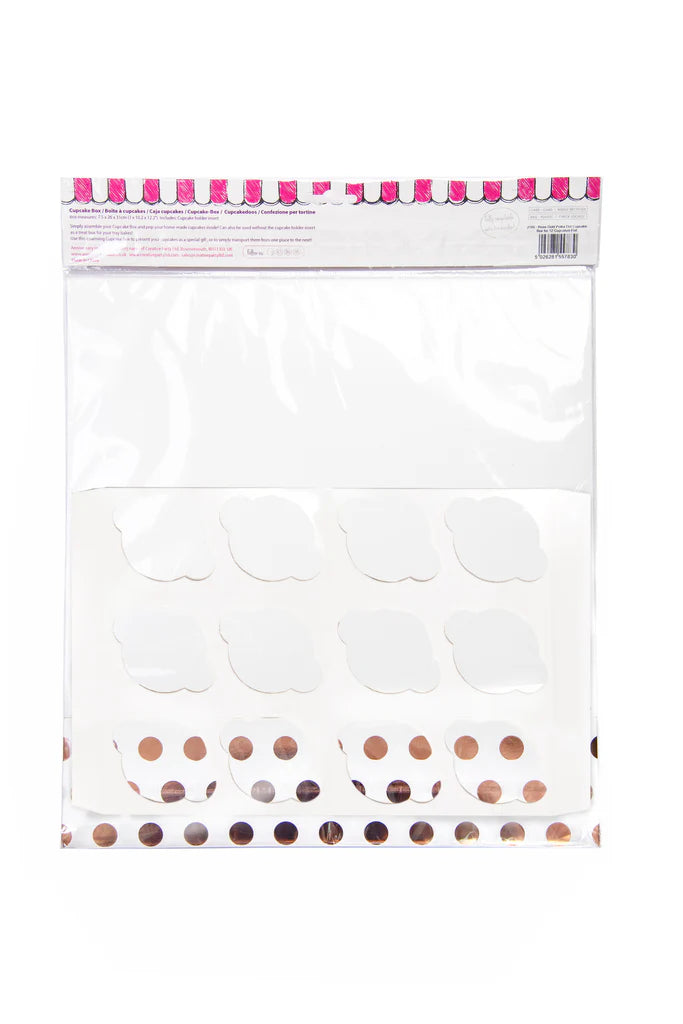 Muffinseske med plass til 12 cupcakes -Rosegull polka dot- pk/1