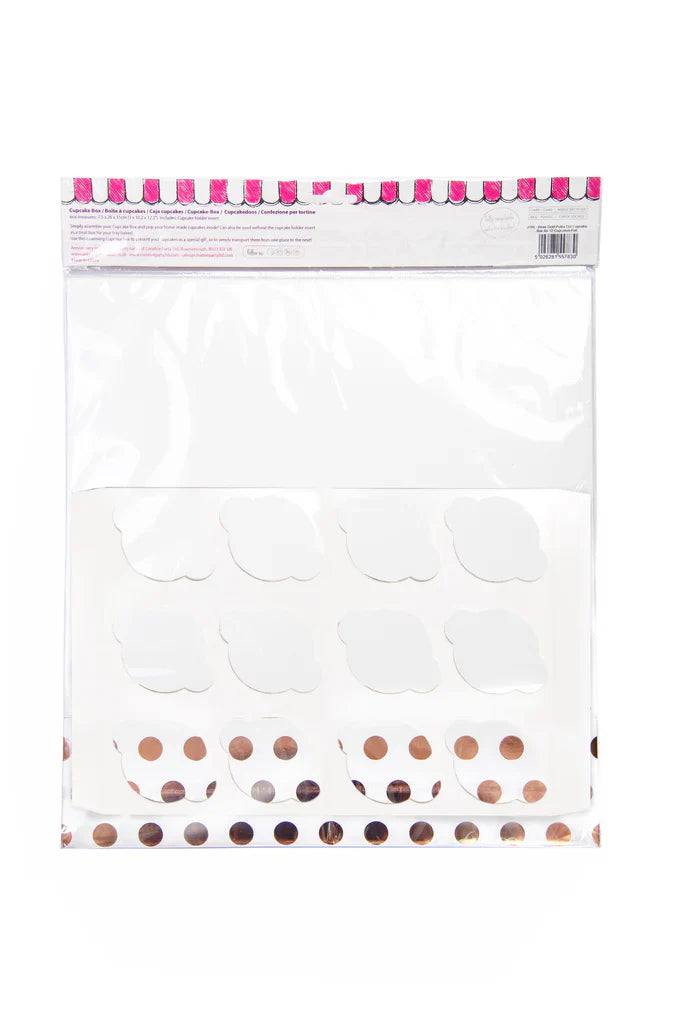Muffinseske med plass til 12 cupcakes -Rosegull polka dot- pk/1