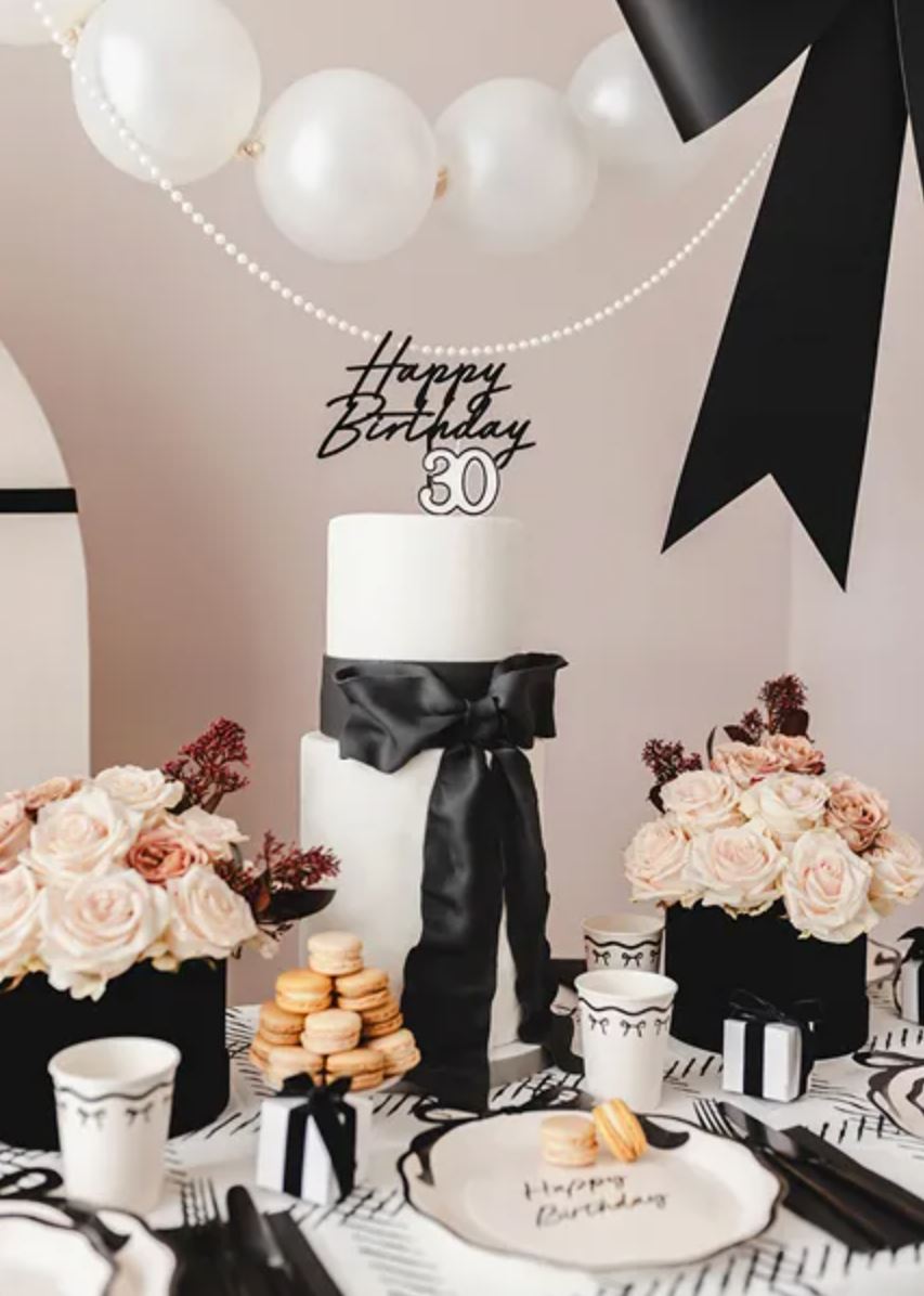 Kaketopp i akryl "Happy Birthday" - Svart