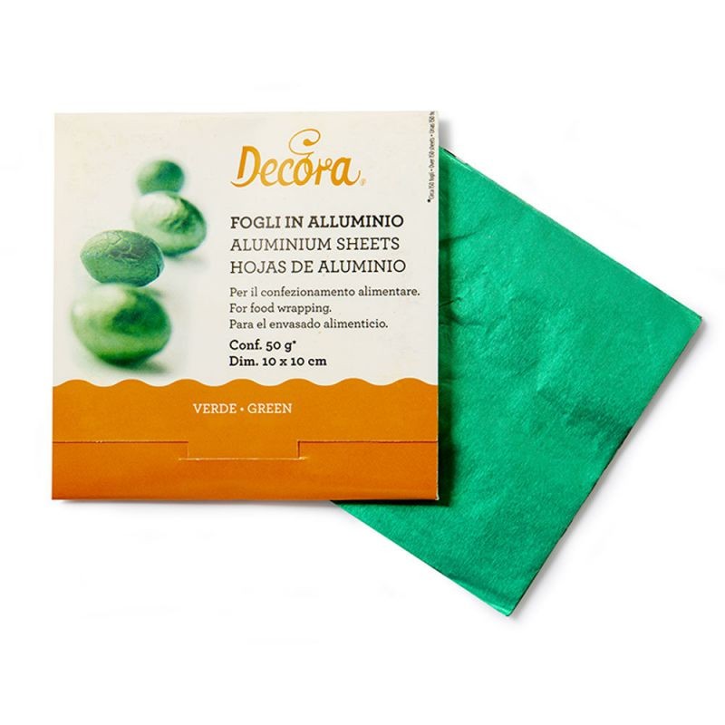Decora Innpakningsark i aluminium -Grønn- 10x10cm, pk/150