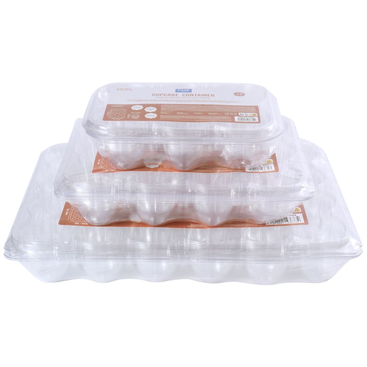PME boks til cupcakes i plast, 3pk – 6 Cupcakes