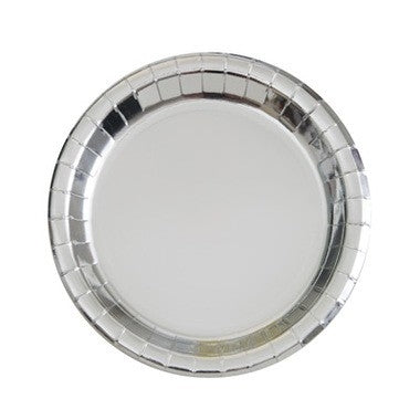 Sølv metallic engangsfat 23cm, pk/8