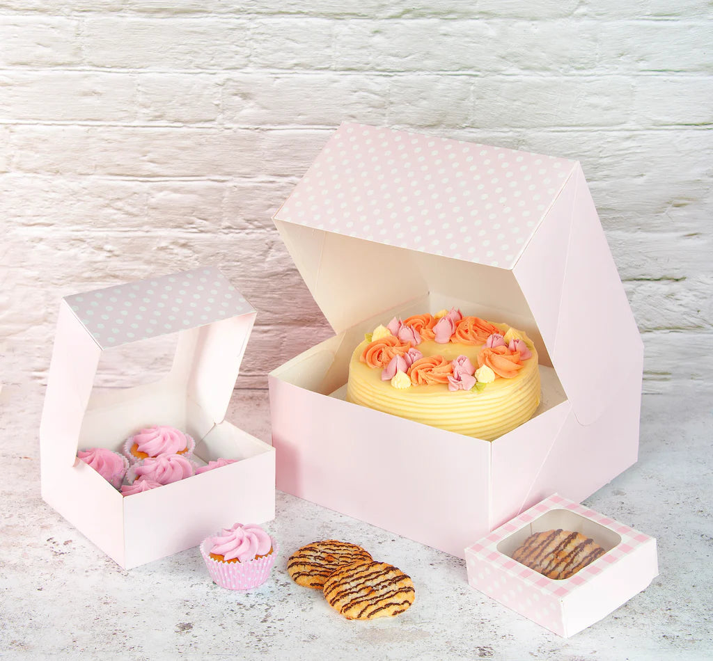 Små firkantede gaveesker - Rosa gingham - pk/3