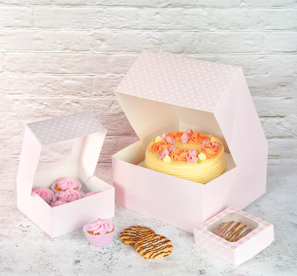Små firkantede gaveesker - Rosa gingham - pk/3