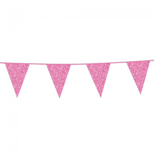 Vimpelrekke med glitter -Rosa- 6m