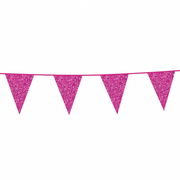 Vimpelrekke med glitter -Varm rosa- 6m