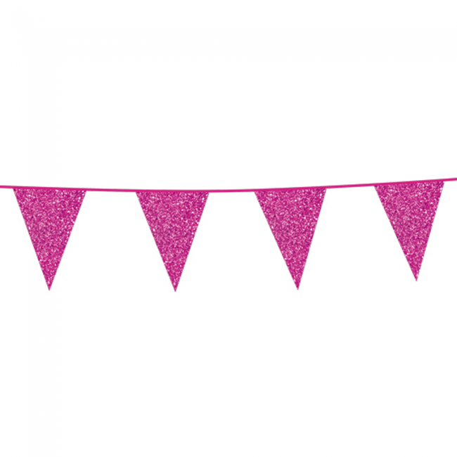 Vimpelrekke med glitter -Varm rosa- 6m