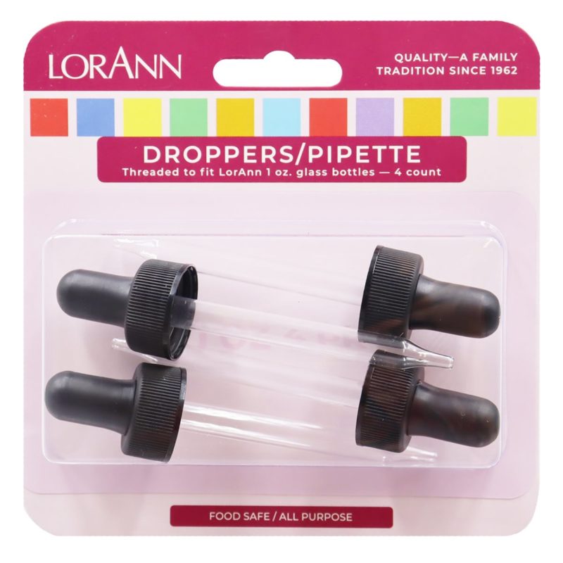 Sett med fire pipetter fra Lorann til 30ml flasker