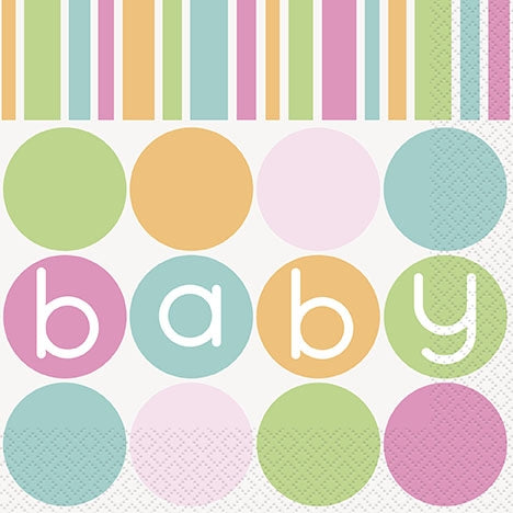 Pastell Babyshowerservietter. 16 stk