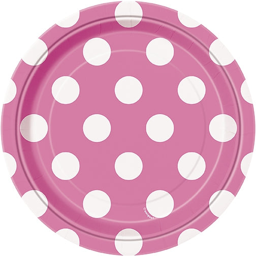 Engangsfat Rosa/hvit prikkete, 17cm, pk/8
