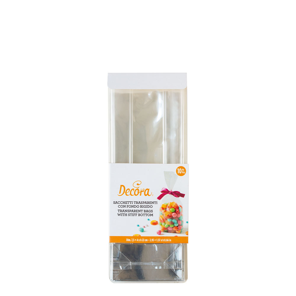 Små cellofanposer med stiv bunn 7,5x4x22cm