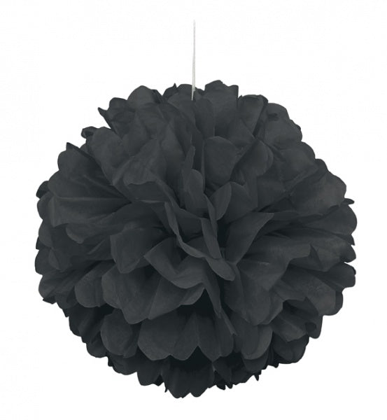 Svart rund papirkule til dekor/oppheng, ca 40cm