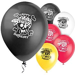 Pirate fun ballonger, 8 stk i farger med trykk