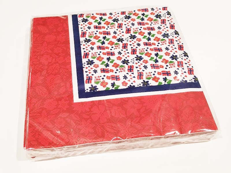 Servietter Blomster og Norske flagg, pk/20