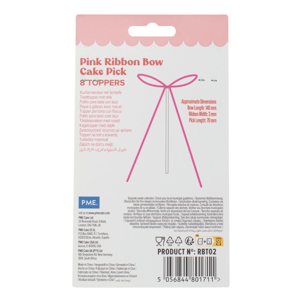 Satengsløyfer på pinne i rosa, 8 stk fra PME – kaketopper med sløyfe til bursdag og babyshower
