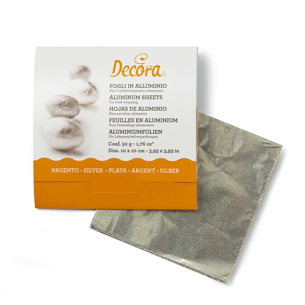 Decora Innpakningsark i aluminium -Sølv- 10x10cm, pk/150