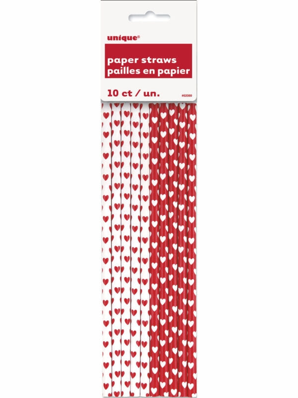Papirsugerør med hjerter pk/10