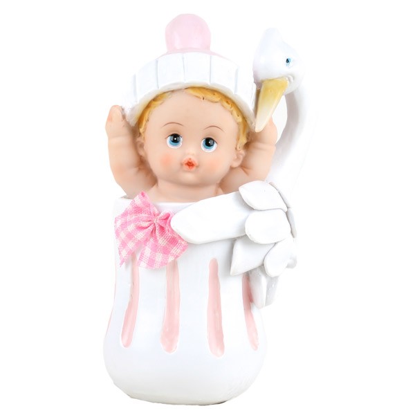 Baby Rosa med stork, 11 cm