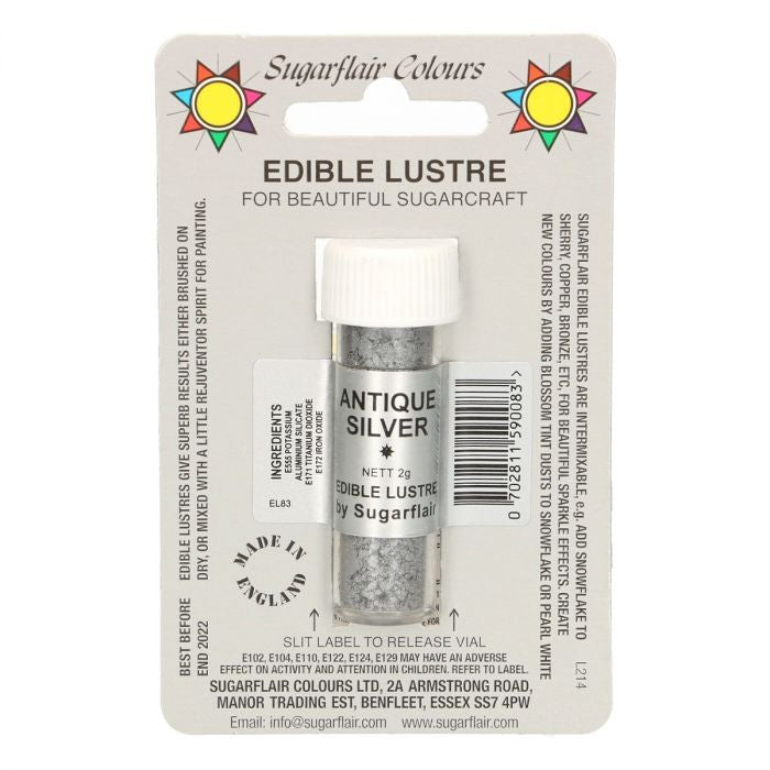 Sugarflair spiselig glitter Antique Silver, 2g