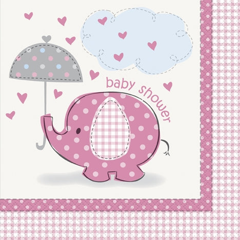 Babyshower elefant, 16 servietter i vanlig strl, rosa