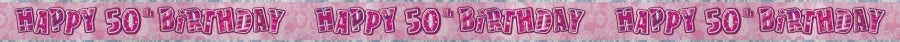 Banner, rosa metallic "50th", ca 3,6meter