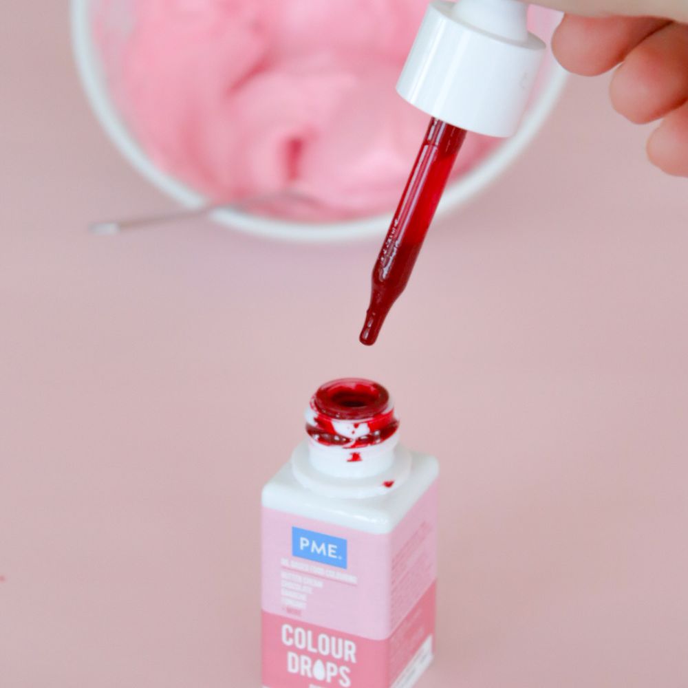 Rosa oljebasert farge fra PME - med pipette for enkel dosering