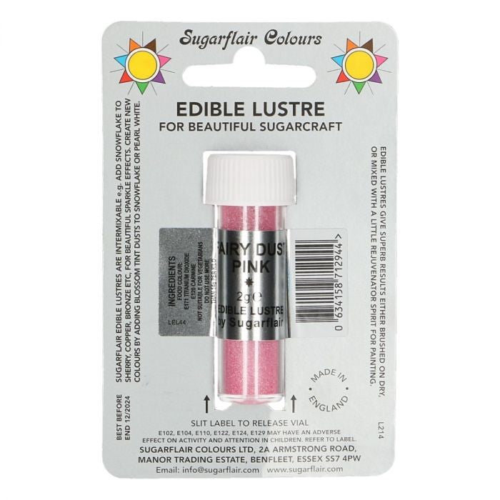 Sugarflair spiselig glitter Fairy Dust Pink, 2g