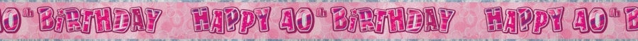 Banner, rosa metallic "40th", ca 3,6meter