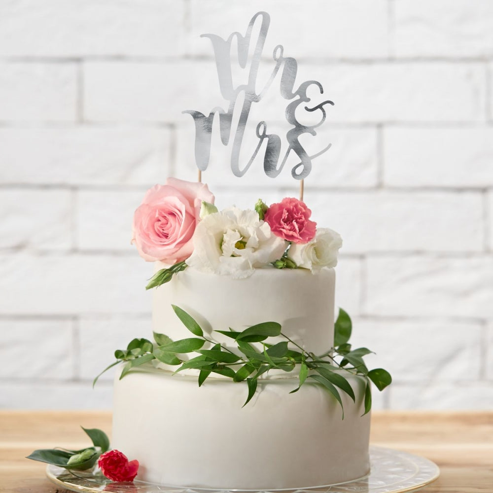 Kaketopp Bryllup "Mr&Mrs" -sølv-