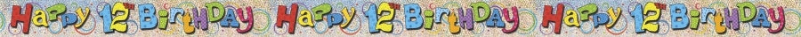 Foilbanner til 12årsdag, ca 3,6m