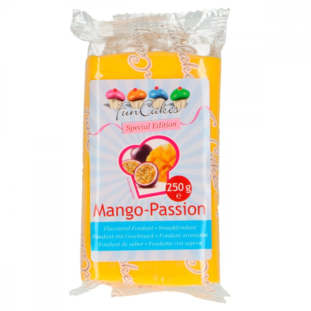 Gul fondant med smak av mango og pasjonsfrukt fra FunCakes, 250g 
