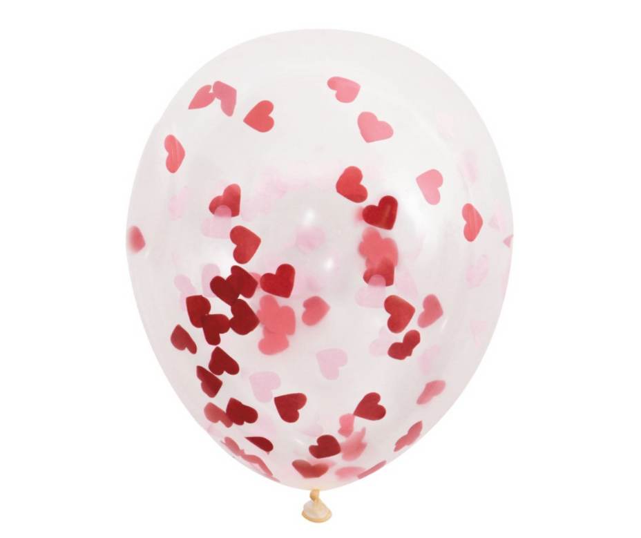 Ballong med rød hjertekonfetti