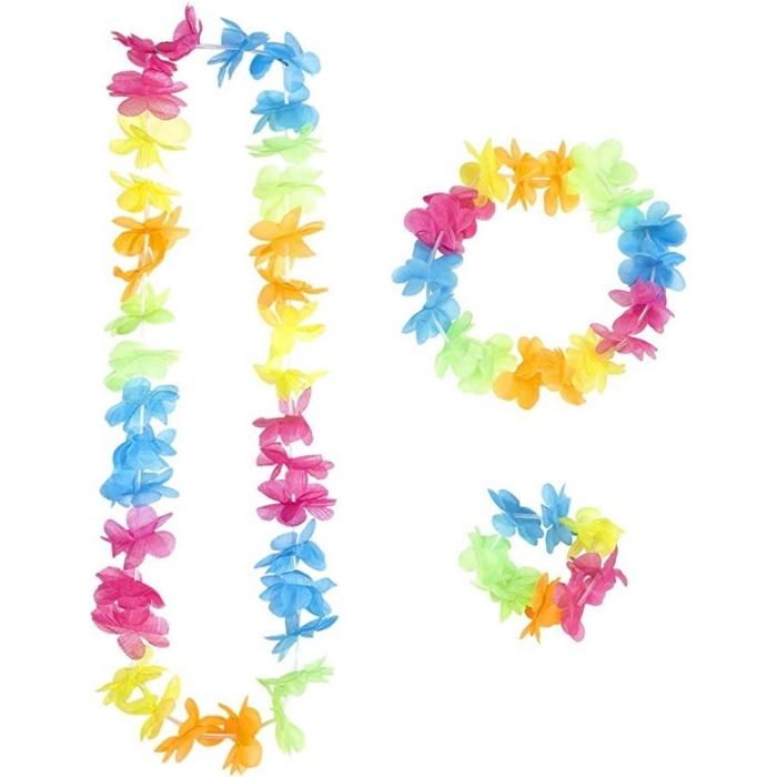Blomsterkrans, blomsterkrone og blomsterarmbånd til hawaiifest