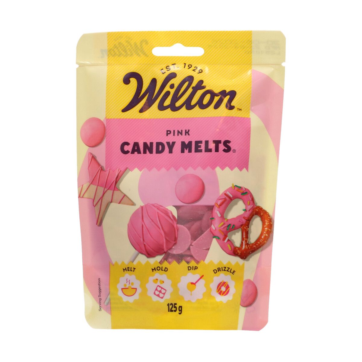 Candy Melts Rosa, 125g  Candy Melts i rosa er smeltebart dekorknapper/smelteknapper som lar deg lage egne farger og former på kaker og konfekt. De smelter jevnt, stivner raskt og er enkle å jobbe med – enten du vil dyppe cake pops, lage sjokoladefigurer i form eller drysse detaljer over kakefatet. Den forbedrede oppskriften trenger ikke tilsatt fett for å bli smidig. Egner seg like godt til nybeg